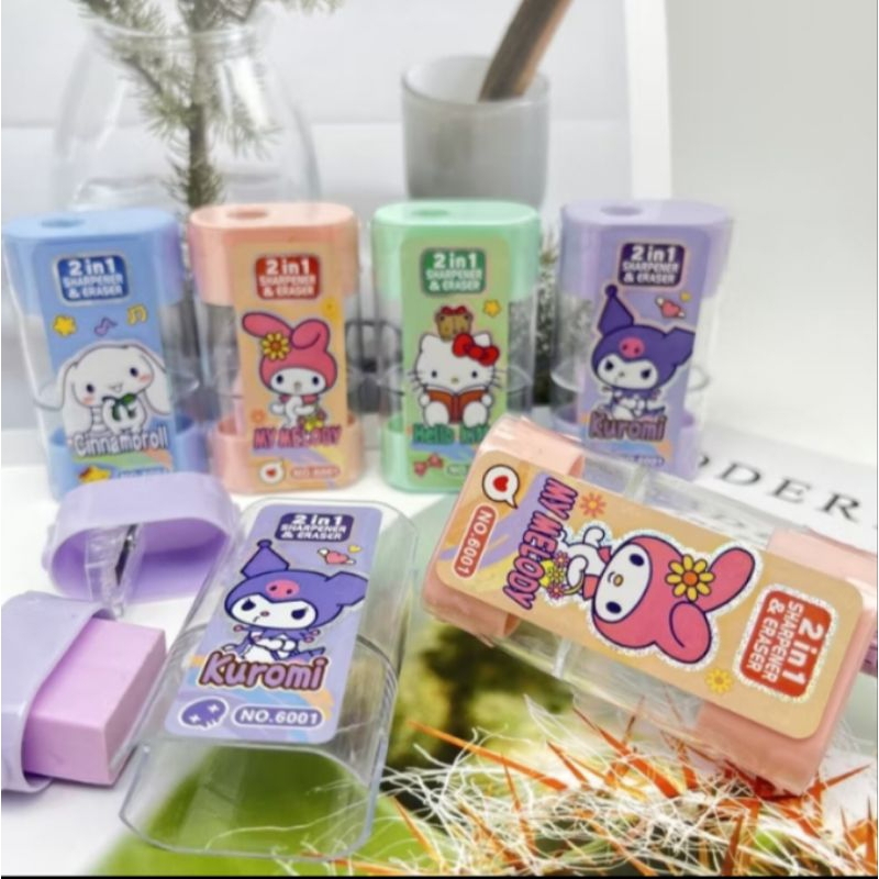 

Rautan Pensil 2 in 1 Peraut Penghapus Karakter Sanrio Kuromi Melody Monroll
