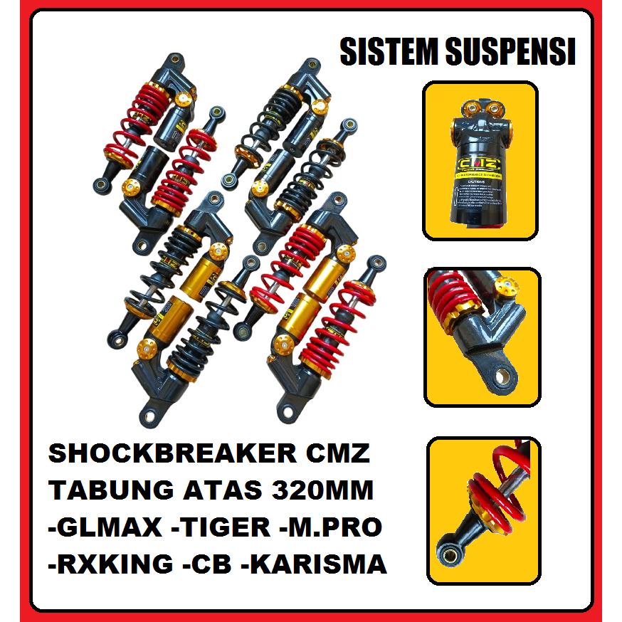CMZ RACING SHOCK 320MM MEGAPRO TIGER TIREV GLMAX KARISMA SUPRA125 KIRANA SKOK MOTOR TABUNG ATAS