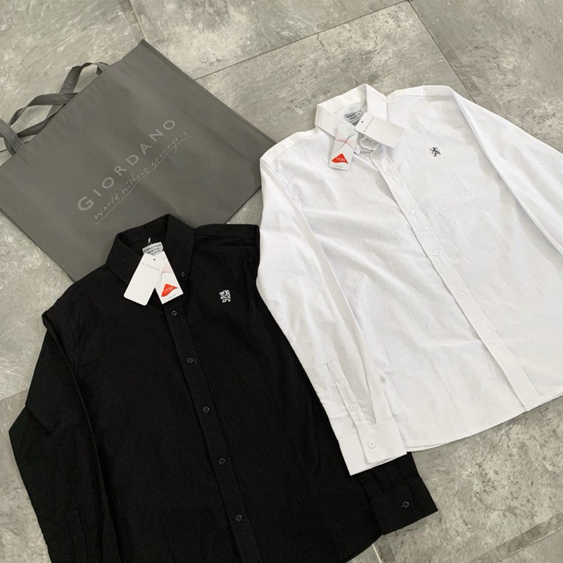 Kemeja Lengan Panjang GIORDANO Men's Catton Shirt 100% Original