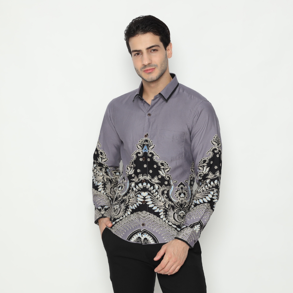 LUIGI RICCIO Kemeja Batik Pria Semi Formal Pesta Kerja Kantor Grey Series New Arrival