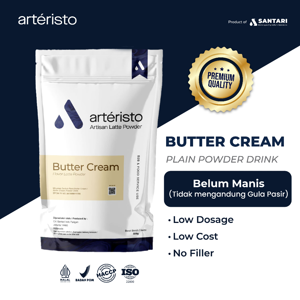 

ARTERISTO BUTTER CREAM PREMIUM TOPPING POWDER DRINK 500GR - TANPA GULA PASIR - Topping Minuman Kekinian