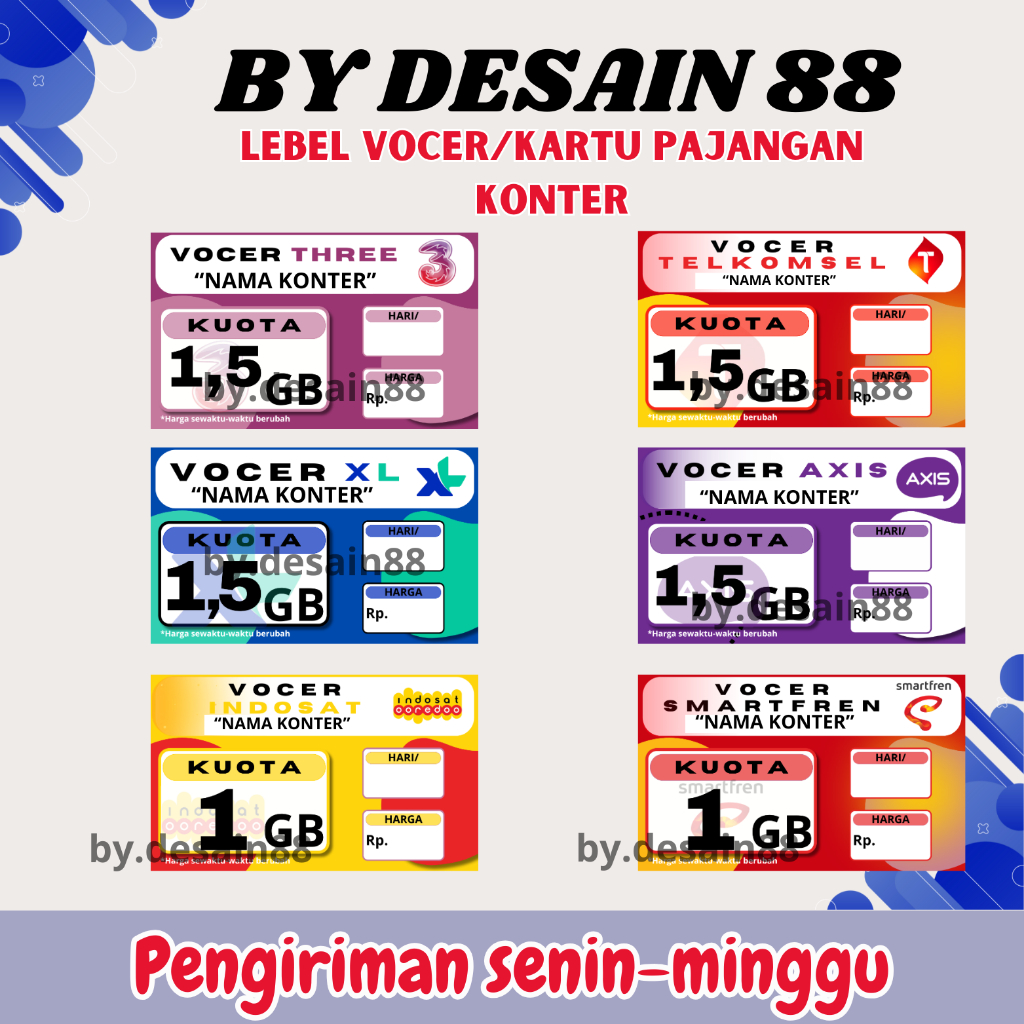 DISPLAY HARGA PAKET DATA VOUCHER KUOTA LABEL VOUCHER LABEL DATA KONTERB PULSA