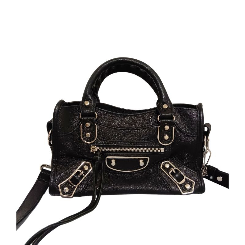 Preloved Tas wanita Handbag Balenciaga Mini Black Metallic edge Bag plus tali panjang Branded