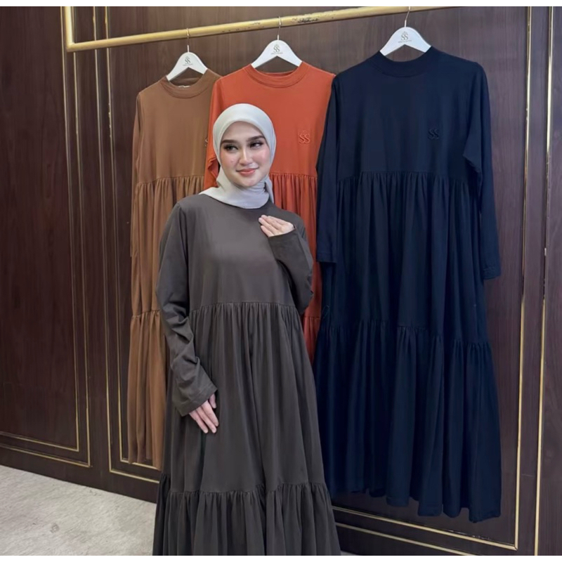 ORI 100% DRESS GAMIS SIMPLE BORDIR DAILY IMPORT SHELLASAUKIA ORIGINAL