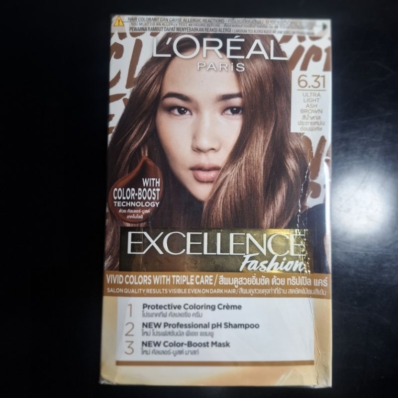 pewarna rambut loreal Paris excellence fashion ultra ligth 03 / 6.31 ash brown cat rambut
