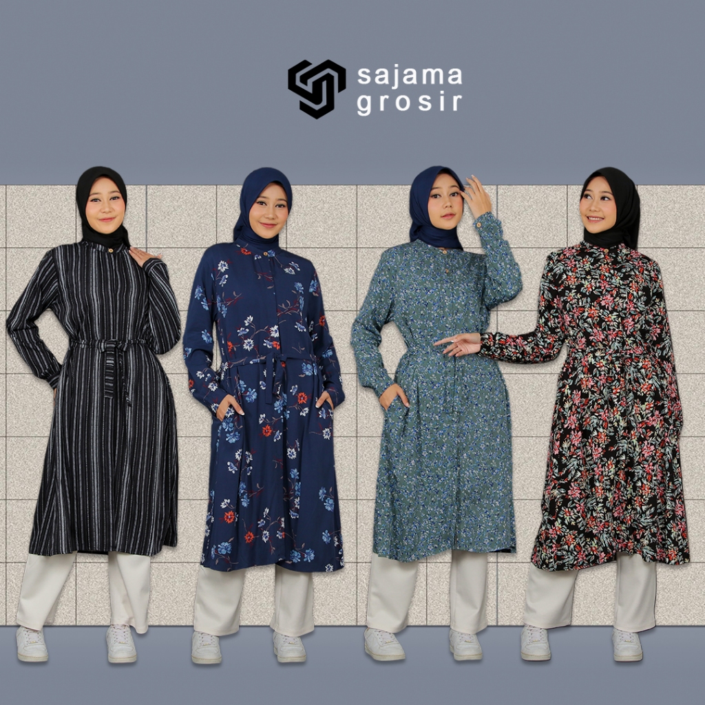 SAJAMA tunik HALIZA FLORAL RAYON KEMBANG L1023 - GROSIR 4 Pcs