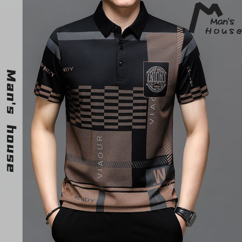 Kemeja Polo Lengan Pendek Pria Katun Murni Gaya Korea/Kemeja Lengan Pendek Motif Pria