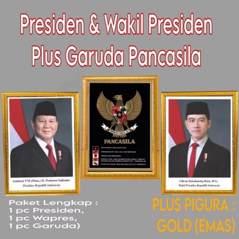 Pigura Presiden Prabowo, Wapres Gibran Periode 2024 -2029 & Garuda Pancasila,
