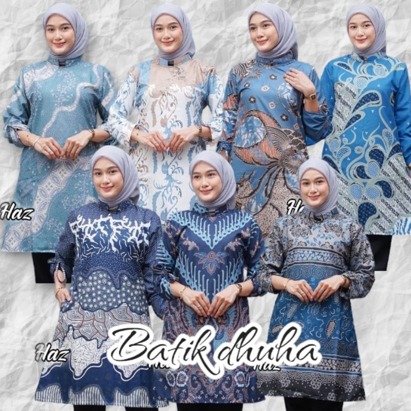 Atasan Batik Tunik Wanita Warna Biru Navy Batik Wanita Murah Warna Biru Denim M L XL XXL