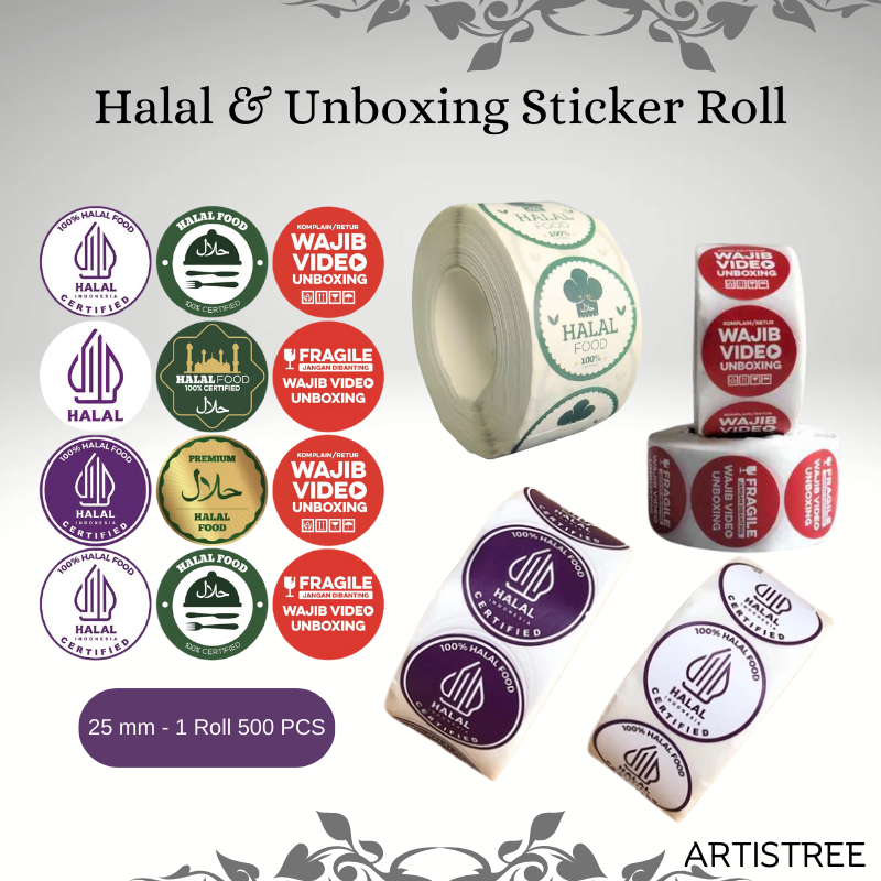 

READY Stiker Estetik Bulat 500 PCS Label Halal Wajib Unboxing Paket Box Hampers Sticker 25mm SS001