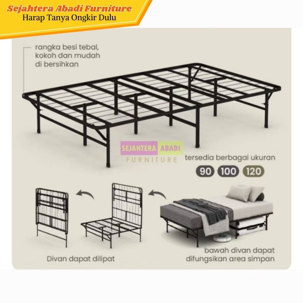 ranjang besi, tempat tidur besi, divan besi, dipan, metal bed DASAR MBD Pirasi knockdown system mini