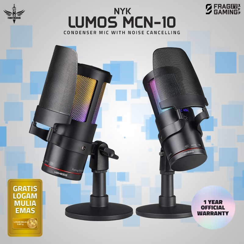 NYK Nemesis Mic Condenser RGB with Noise Cancelling Nemesis LUMOS MCN-10 | MCN10 Microphone