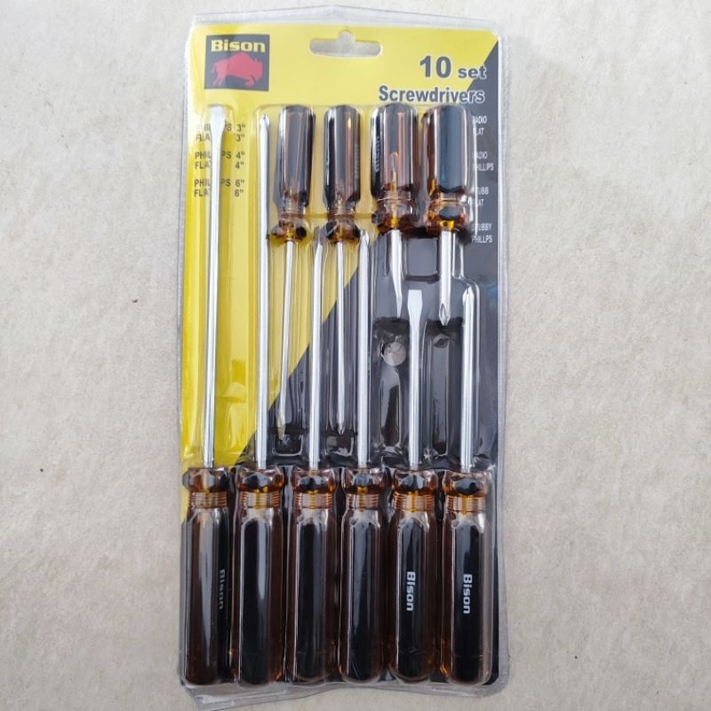 Obeng Set Bison 10 Pcs Cebol Panjang Min Plus 2" 3" 4" 6"