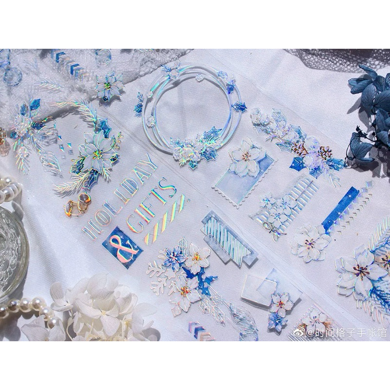 

(Kiricart) TimeGrid Snowy Flower HOLOGRAM PET Sticker Aesthetic / Journaling / Scrapbooking / DIY / Art and Craft