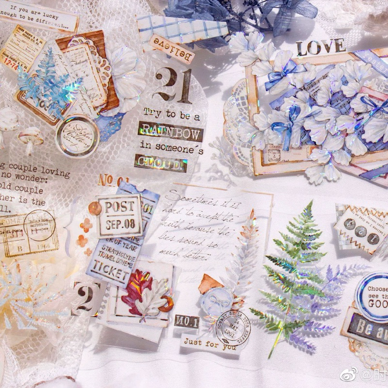 

(Kiricart) TimeGrid Vintage Cloud Plant HOLOGRAM PET Sticker Aesthetic / Journaling / Scrapbooking / DIY / Art and Craft