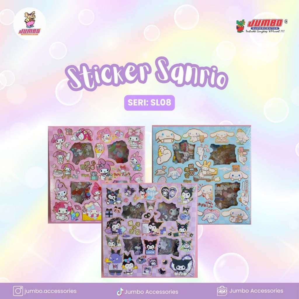 

Stiker PVC Sanrio Kueomi, My Melody, Cinnamoroll, Lotso 100 Lembar