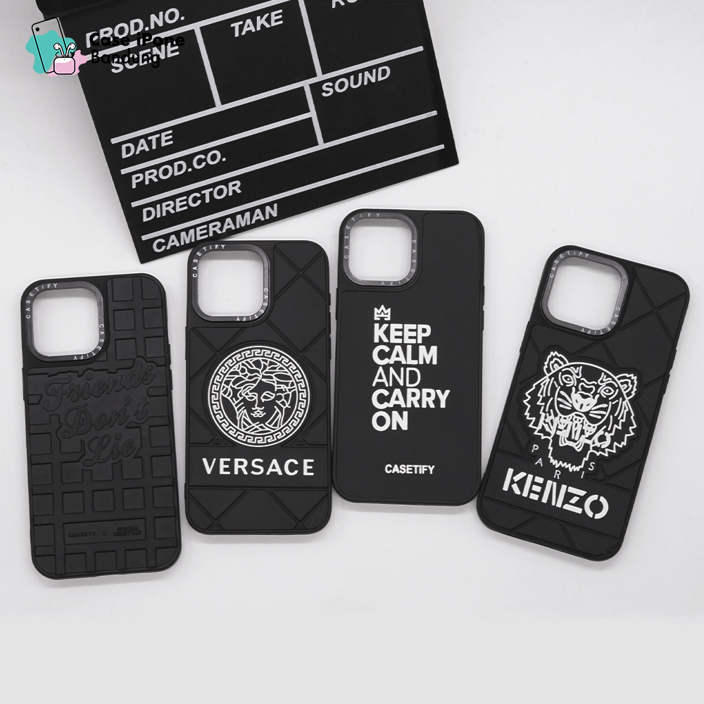 Case iphone 7/8/X/11/12/13/14/15 Pro Max Motif Logo Kenzo/Versace/Casetify Monokrom Softcase TPU Ip