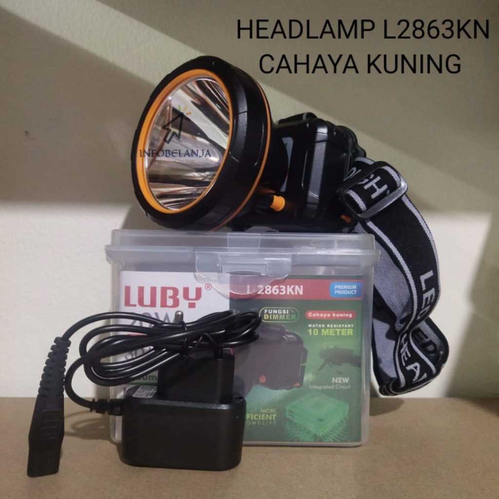Senter Kepala LED 20 Watt LUBY L-2863KN Headlamp Cahaya Kuning Waterproof 50 Meter