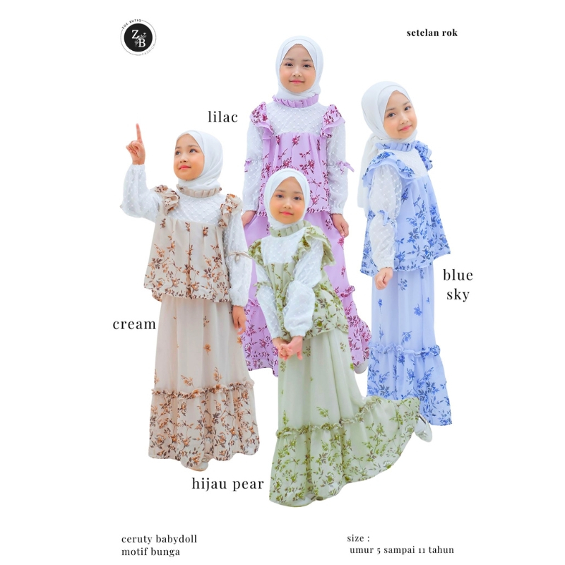 Setelan Rok Gamis Anak Perempuan One Set Atasan dan Rok Terbaru Model Kekinian Motif Bunga Mewah