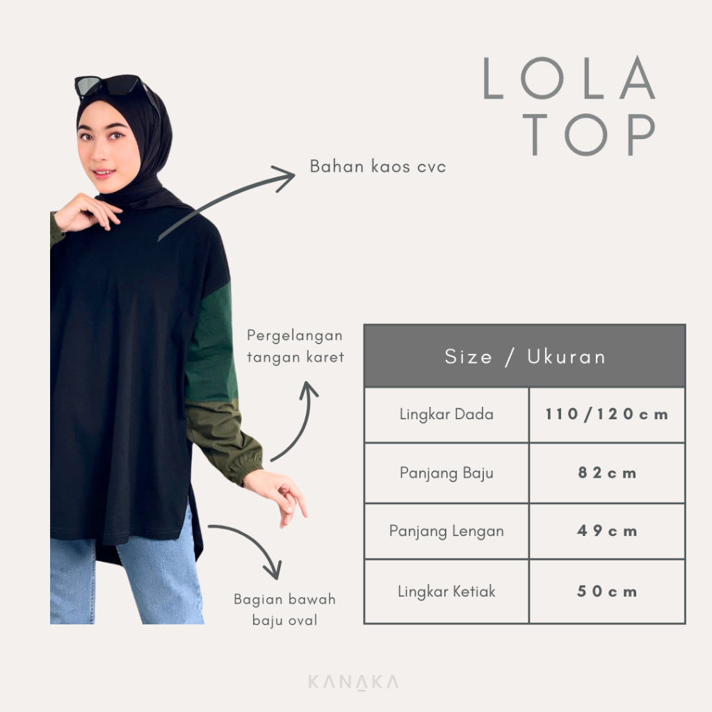 Lola Top Kaos Oversize Wanita Oval by KANAKA Lengan Panjang Katun Combed Cotton