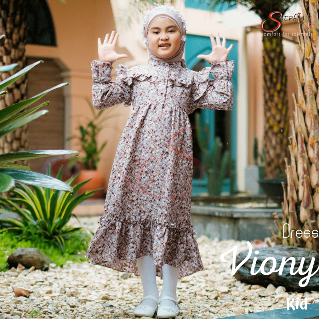 Viony Dress Kids - Midi Dress Crinkle Ruffle Anak - Gamis Midi Anak Flowy - Long Tunic Anak