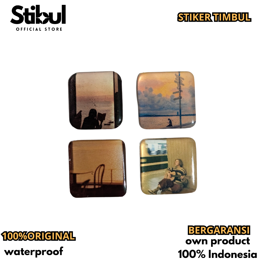 

Stiker Timbul resin Aesthetic jingga Waterproof untuk case hp laptop buku dinding kaca dll