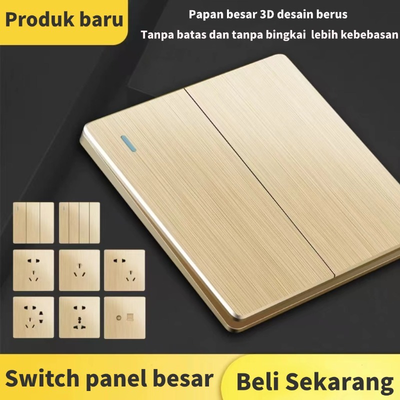 Soket Sakelar Lampu Gold/Grey Brushed Panasonic Gang 1/2/3 Way