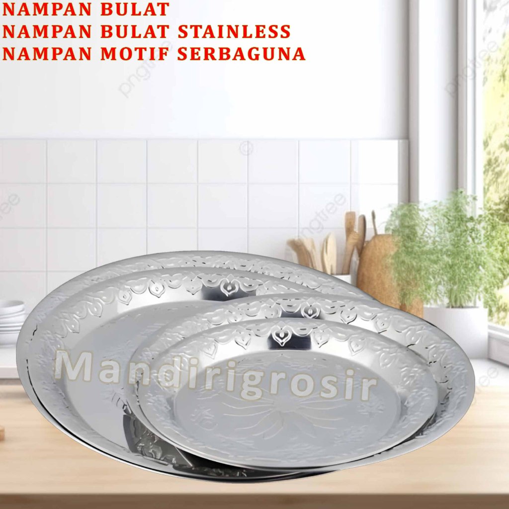 Nampan Bulat Stainless * Nampan Bulat * Nampan Motif Serbaguna * Uk.30cm