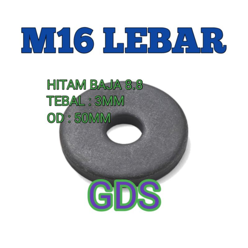 M16 Lebar Ring Plat Baja Hitam / Washer Plat Baja 8.8 16MM Tebal 3MM Lebar 50MM