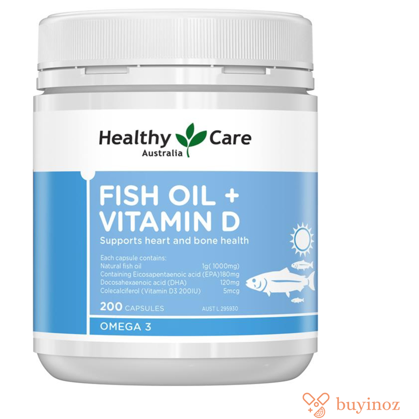 Healthy Care Fish Oil + Vitamin D D3 200 Capsules