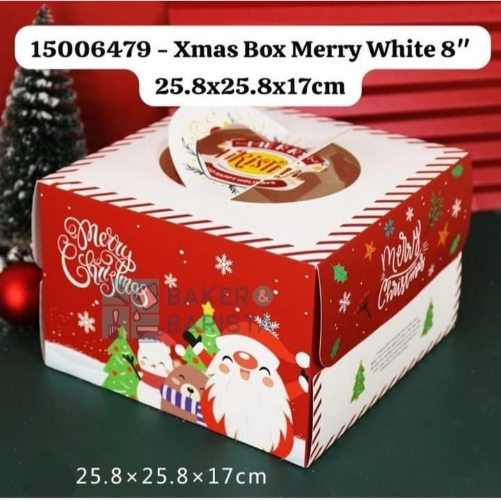 

Xmas cake Box Merry White 6" / 8" kotak kue potong Lapis surabaya natal christmas 6 inch 8 inch tinggi