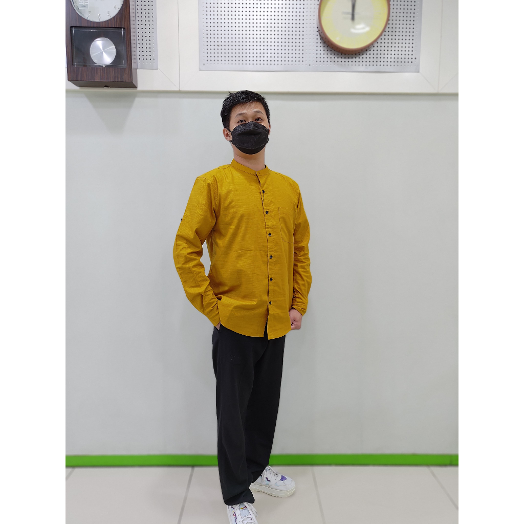 Kemeja Koko Lengan Panjang Pria Dewasa MUSTARD