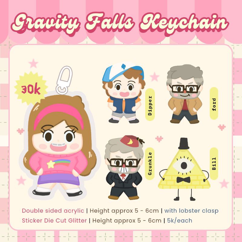 [Ready Stock] Gravity Falls Keychain & Sticker | Gravity Falls Fanmerch