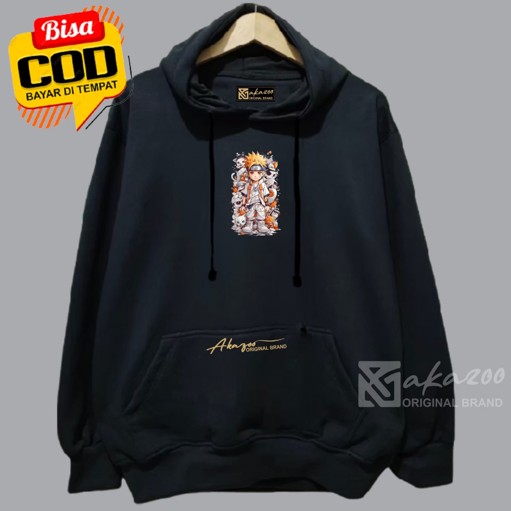 AKAZOO hoodie oversize tebal premium ori cowok gambar NARUTO KUCING sablon saku