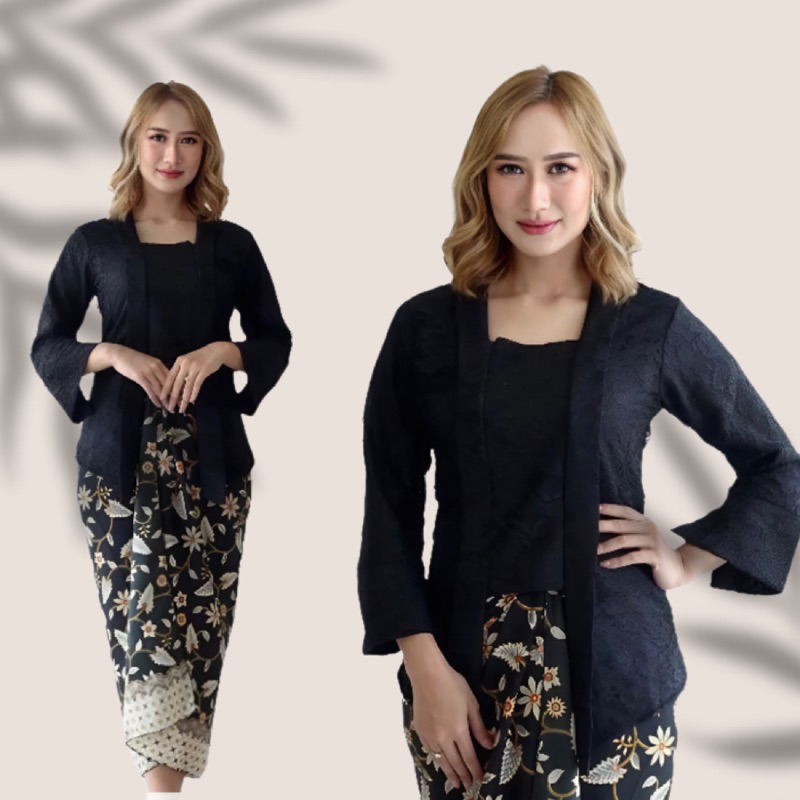 one set kebaya kutubaru brukat mix rok lilit warna hitam