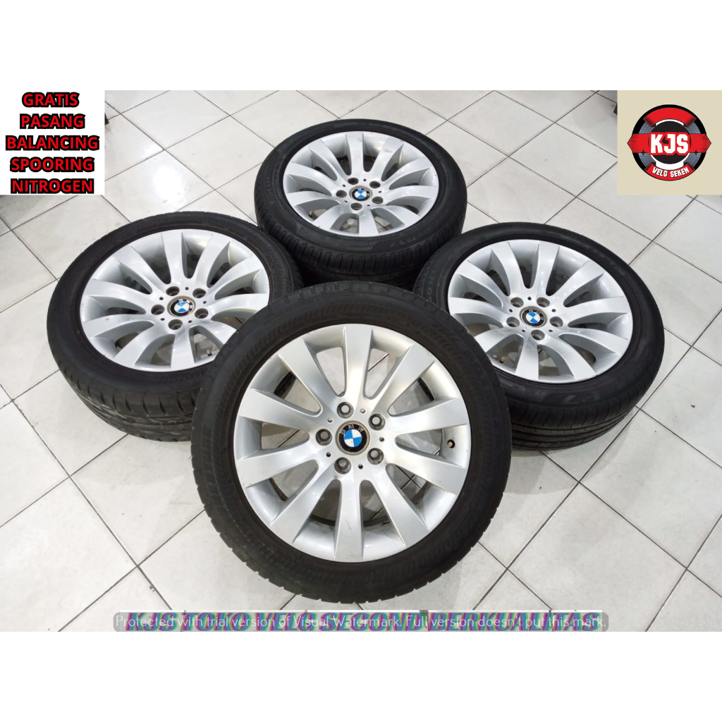 VELG OEM SECOND MODEL STANDAR BMW RING 17 LEBAR 8 RATA LOBANG PCD 5X120 SILVER + BAN 225 50 R17 KOND