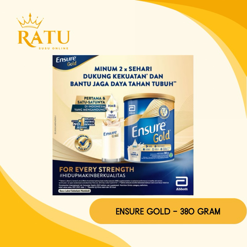 

Ensure Gold HMB Vanila / Coklat / Gandum 380 gram - Nutrisi Dewasa Rendah Laktosa