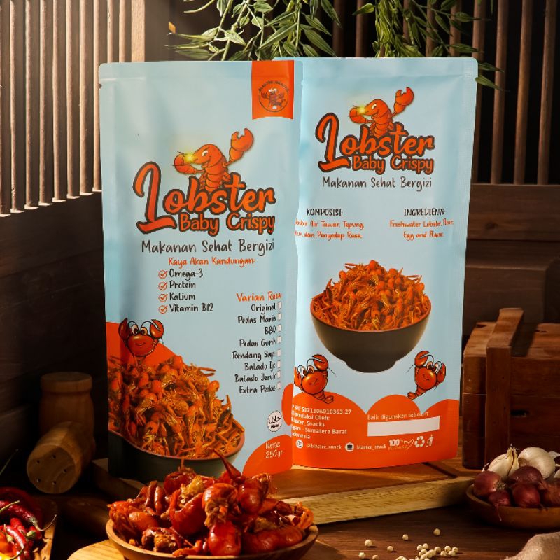 

snack cemilan lobster air tawar crispy kemasan 100g