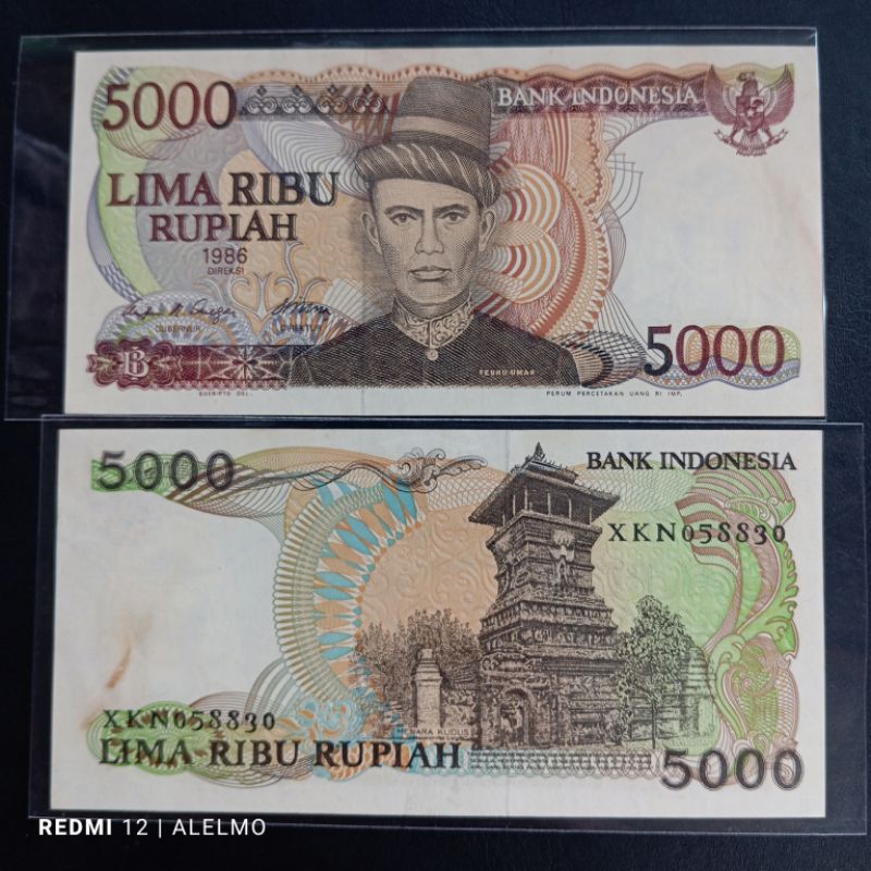 seri x uang kertas kuno 5000 rupiah teuku umar tahun 1986