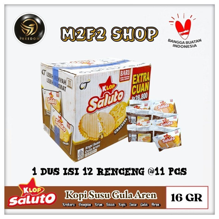 Klop Saluto Crackers | Biskuit Krekers Krim Kopi Susu Gula Aren Sachet - 16 gr (Kemasan Karton)