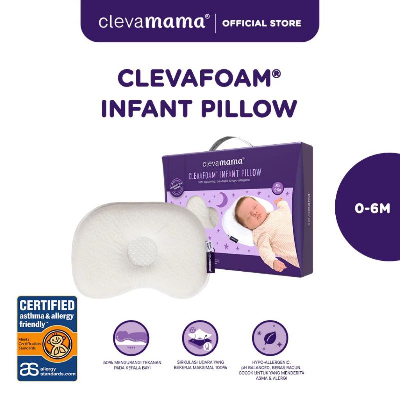 Clevamama Baby Clevafoam Infant Pillow / Bantal Anti Peyang Bayi 0-6 Bulan