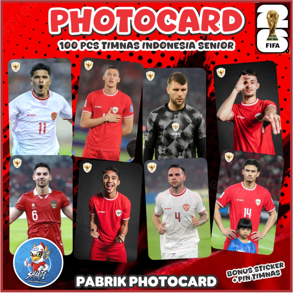 Photocard 100 Pcs Timnas Senior Indonesia Terbaru 2024 Bonus PIN TIMNAS ( COD )