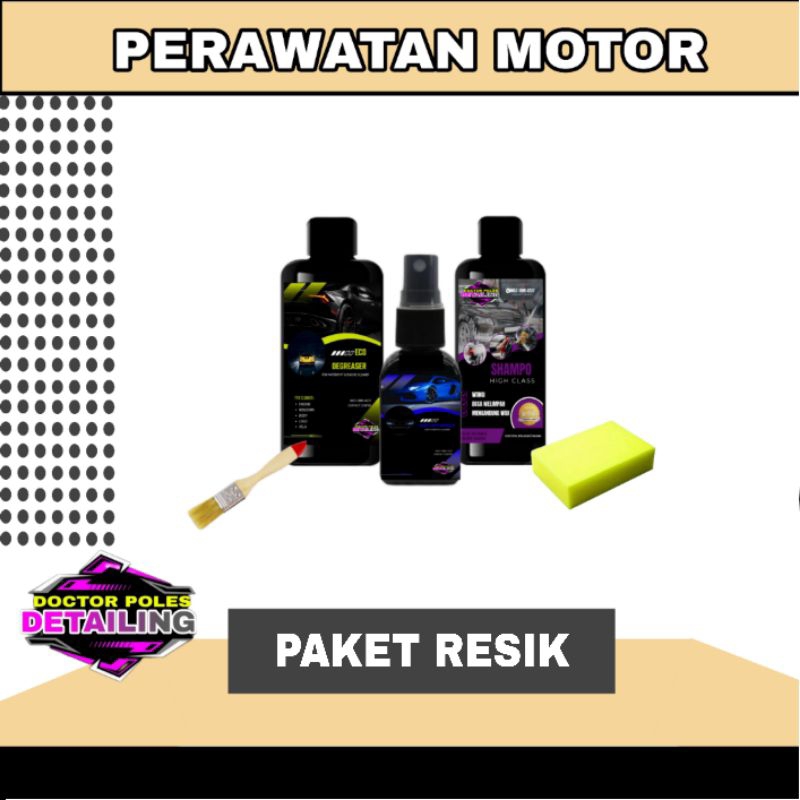 paket resik perawatan kendaraan / pembersih blok mesin / parfum helm / shampo motor / doctor poles d