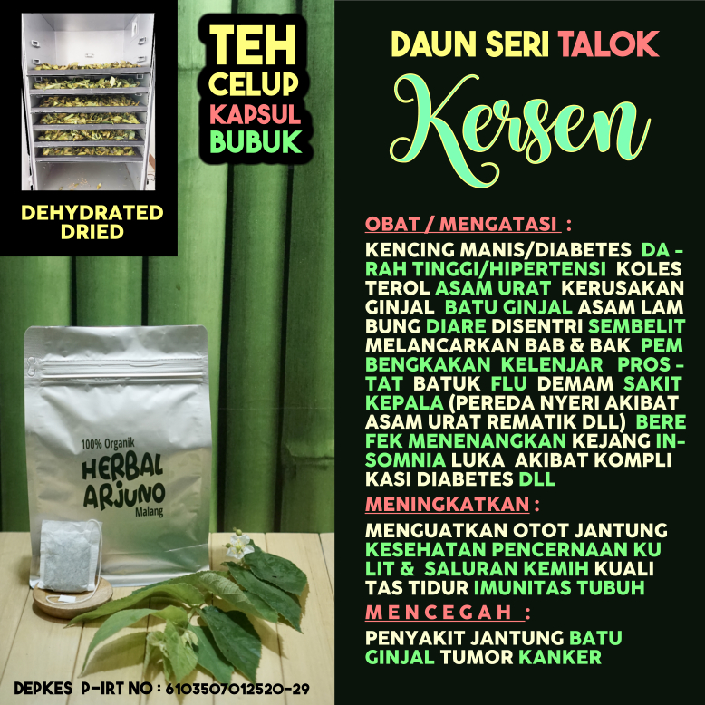 

Dehydrated Dried Teh Celup Kapsul Bubuk Daun Kersen Seri Talok Obat Diabetes Kencing Manis Kolesterol Darah Tinggi Hipertensi Asam Urat Lambung Pembengkakan Kelenjar Prostat Batu Ginjal Kejang Insomnia Nyeri Rematik Diare Anti Tumor Kanker Herbal Alami