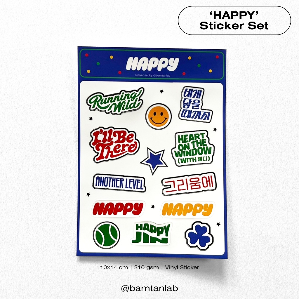 

Jin 'HAPPY' Sticker Set | Stiker Kisscut BTS