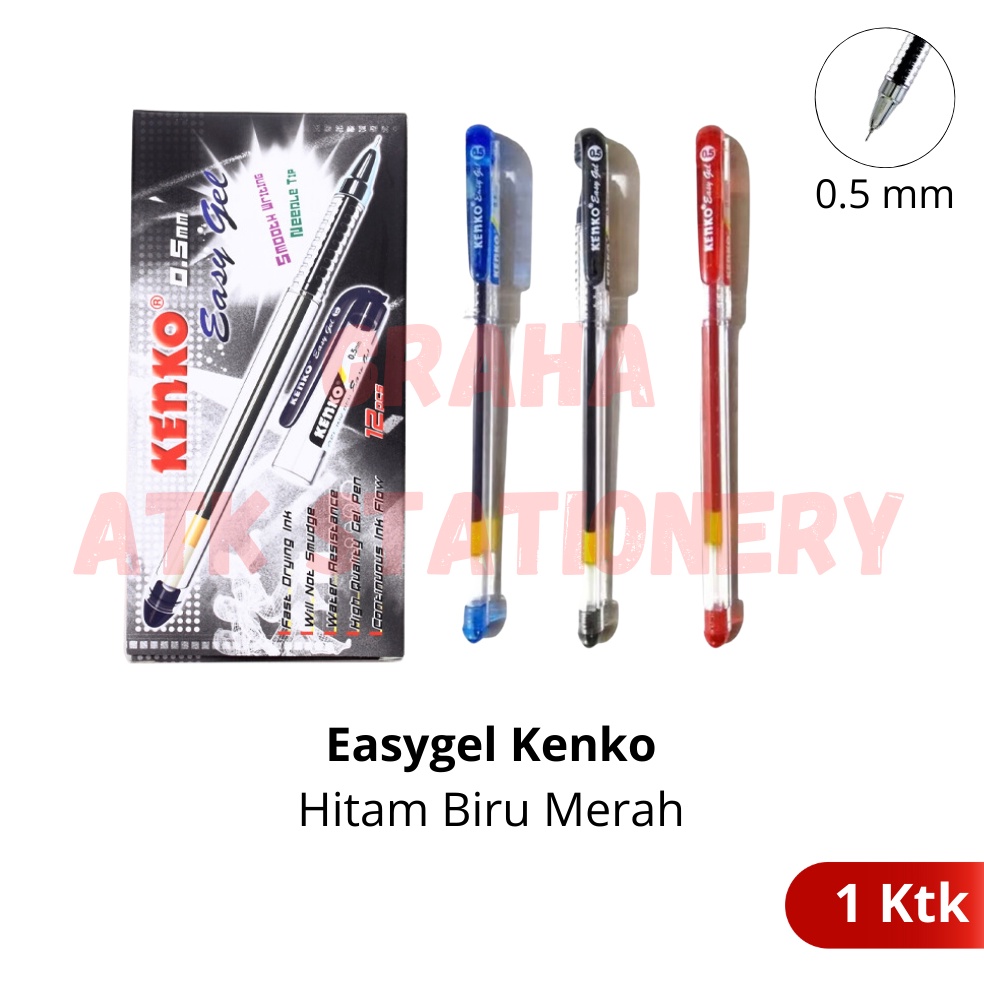 

KODE X14S 1 Kotak Pulpen EasyGel Kenko Hitam Biru Merah Gel Pen 5mm EasyGel Kenko