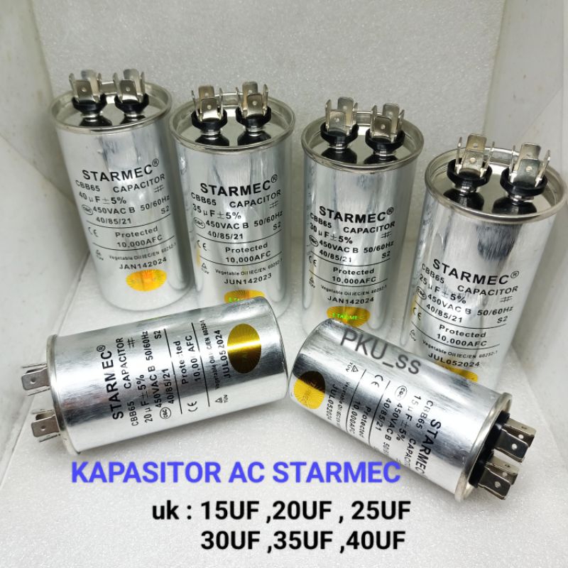 KAPASITOR AC STARMEC / CAPASITOR AC 15 UF, 20 UF, 25 UF, 30 UF, 35 UF,40 UF ,AC KAPASITOR