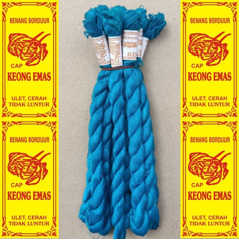 WARNA : B9C (Biru Cerah) 10 KEPALA/IKAT/PLINTIR Benang Tenun Bordir borduur Toraja Merk Keong Emas