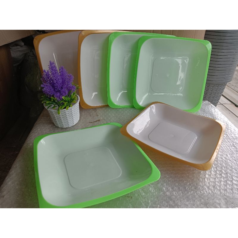 5484 - Piring Segi Sultan merah hitam / piring ramen / Tebal Tahan Panas Piring Makan Plastik Motif 