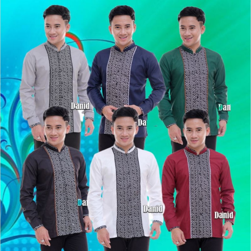 New Atasan Baju Koko Pria Modern Slimfit Warna Polos Kombinasi Batik Model Elegan Gaya Mewah Katun T